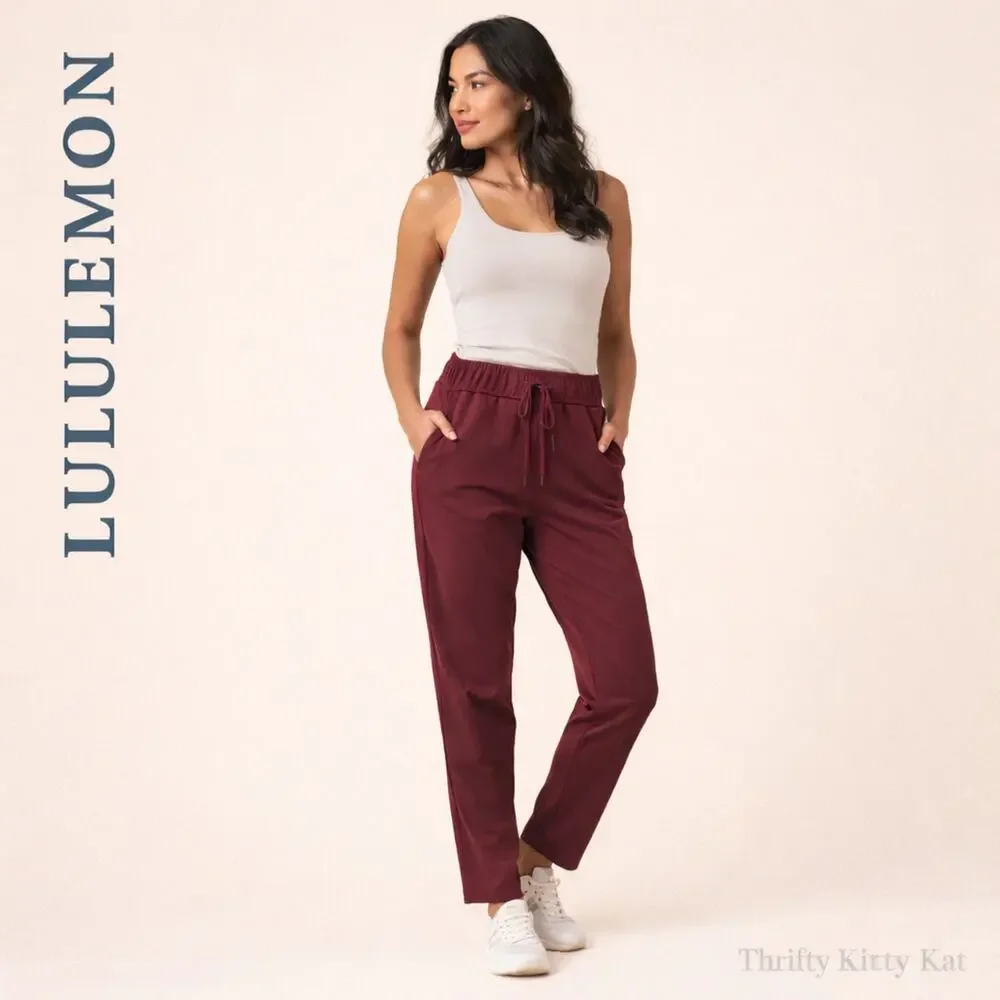 Lululemon On The Fly Pant Pull On Drawcord Tapered Full On Burgundy Redwood 2‎